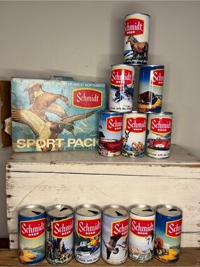 VTG 1975 Schmidt Beer The Brew that Grew w/The Great Northwest Sport Pack & Cans